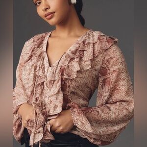 Anthropologie Long-Sleeve Ruffled Blouse Large